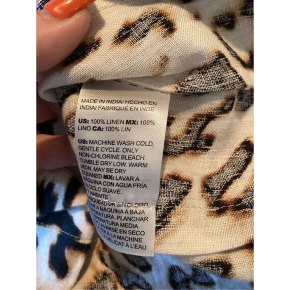 Chico’s 100% Linen Leopard Animal Print Shift Dress Sz 12 Pockets - Picture 7 of 9